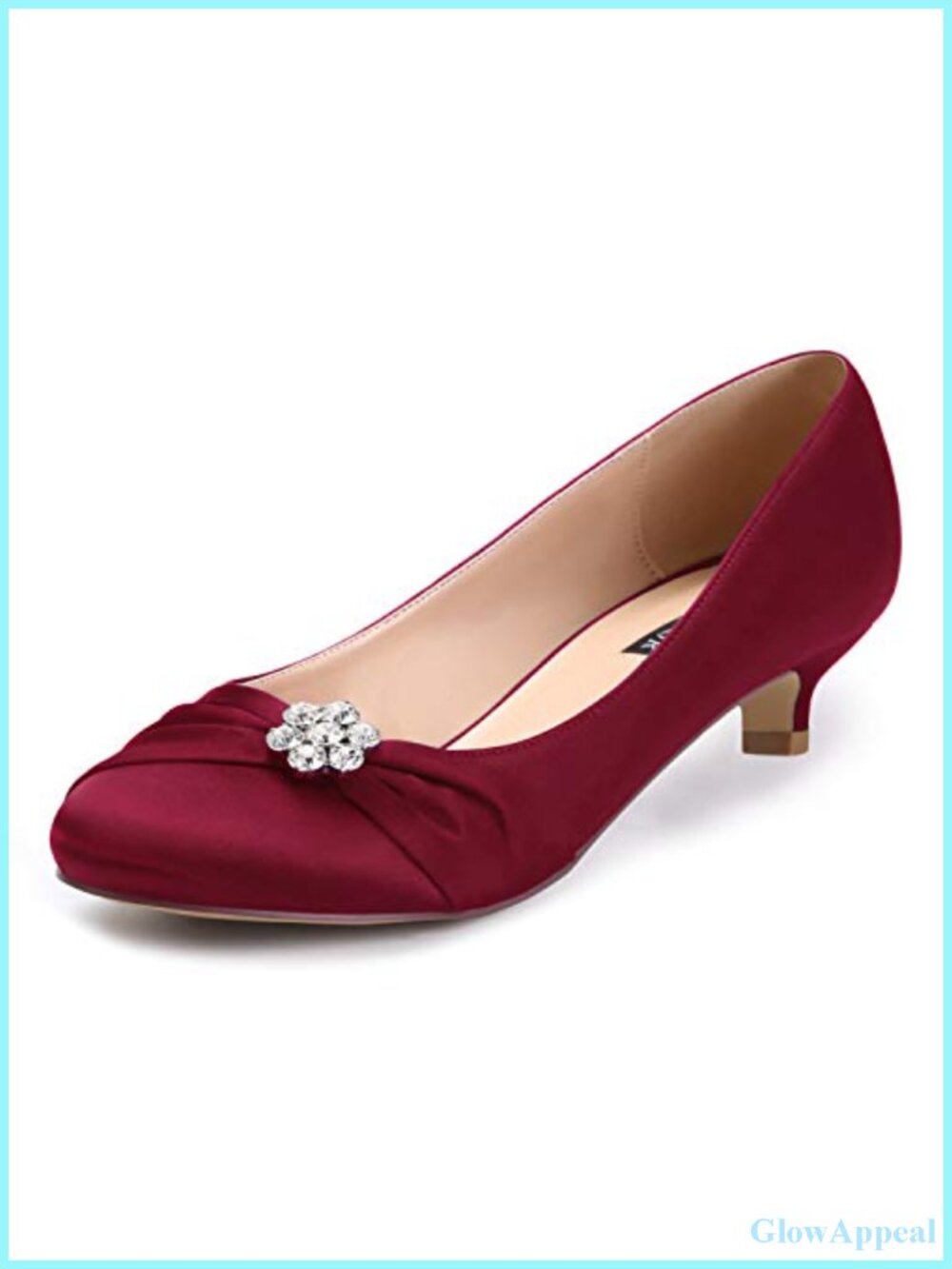 Women Closed Toe Kitten Heels Satin Rhinestone Wedding Evening Dress Shoes
